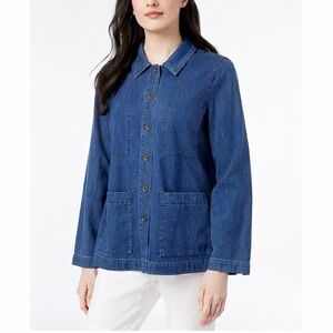Eileen Fisher Organic Cotton Stretch Denim Classic Collar Jacket Shirt. Size XL